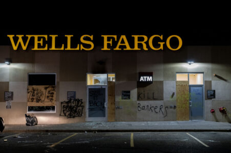 A Wells Fargo bank during unrest over the police murder of George Floyd.
