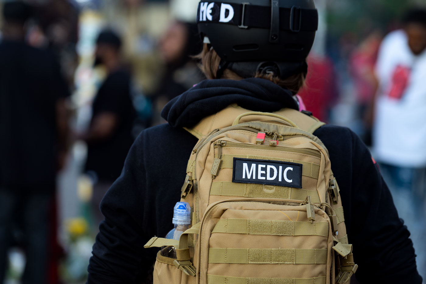 Medic patch on the back of a backpack