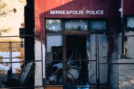 The burned Minneapolis Police 3rd Precinct on May 31, 2020 after days of protests following the May 25th, 2020 death of George Floyd.