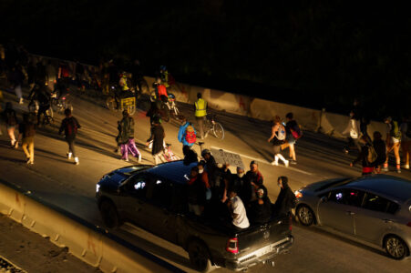 Protesters marching down I-94 on the 4th day of protests in Minneapolis following the death of George Floyd.