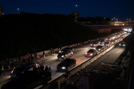 Protesters marching down I-94 on the 4th day of protests in Minneapolis following the death of George Floyd.