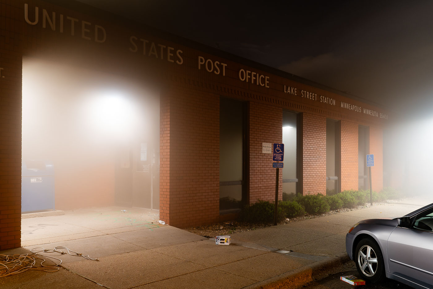 United States Post Office with smoke during riot