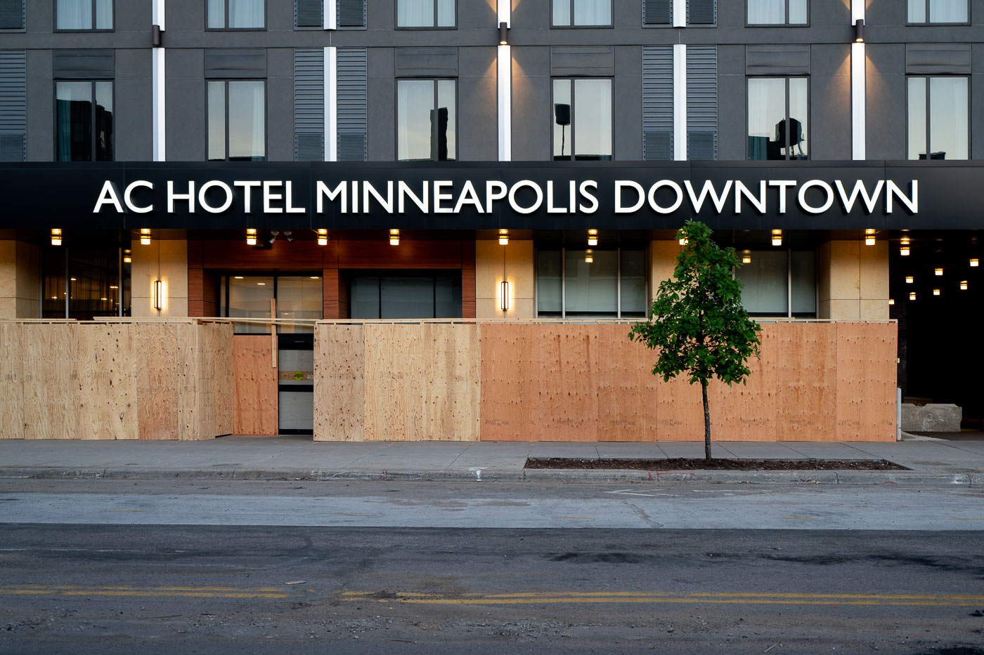 Boards covering AC Hotel Minneapolis Downtown