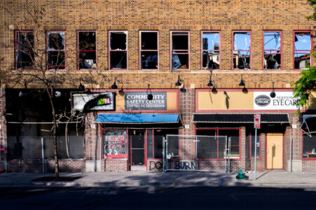 Fire damaged building on Chicago Ave. The building was destroyed during unrest in Minneapolis following the May 25th, 2020 death of George Floyd.