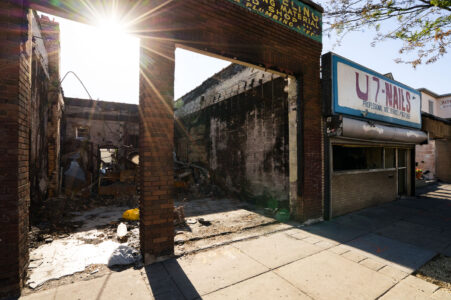 Burned out buildings on Chicago Ave in South Minneapolis following unrest over the murder of George Floyd.