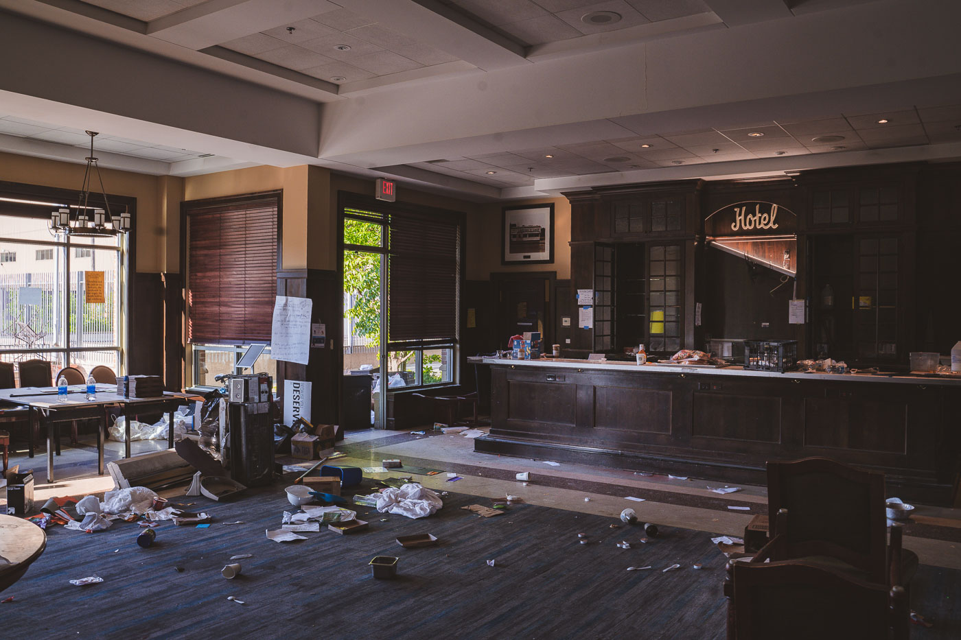 Destroyed lobby area of Sheraton Hotel in Minneapolis.
