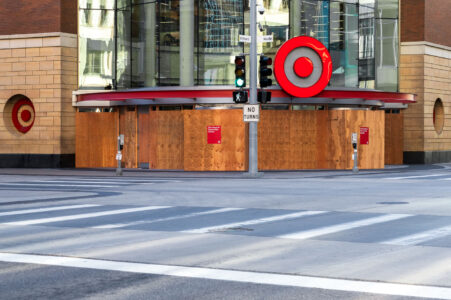 Target's flagship store in Downtown Minneapolis boarded up during the 2020 unrest over the May 25th death of George Floyd.