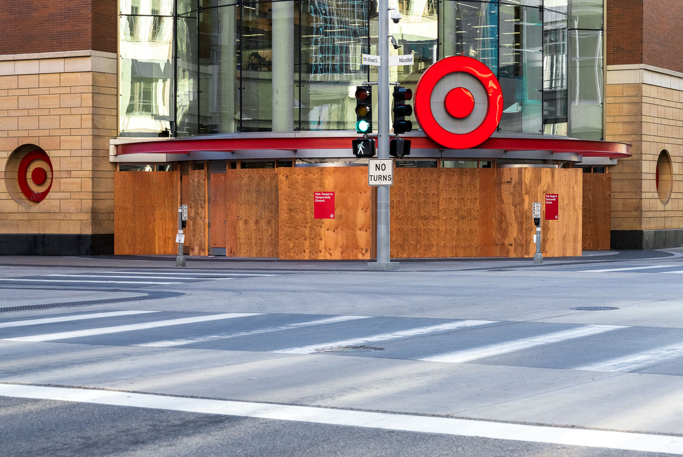 Target Store boarded up after days of riots in Minneapolis.