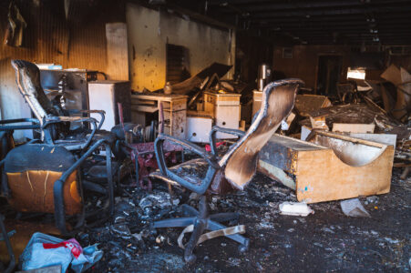 Inside a burned out building on Chicago Ave. The building was burned after the May 25th, 2020 death of George Floyd.