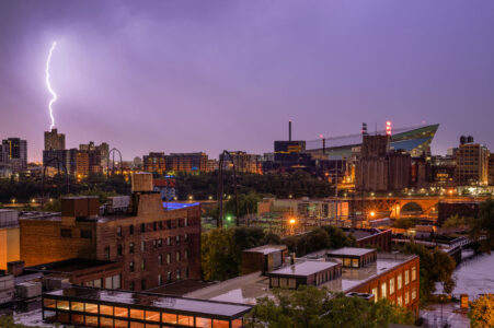 Lightning strike near downtown Minneapolis in the early morning hours of July 18th, 2020.