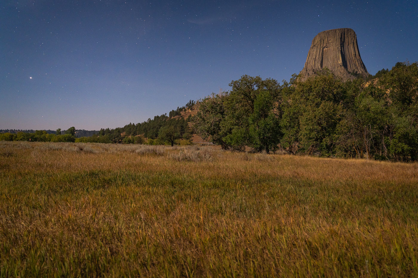 Devils Tower National Monument at night