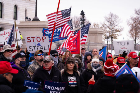 “Stop the steal” protesters gathering at the Minnesota State Capitol on November 14, 2020.