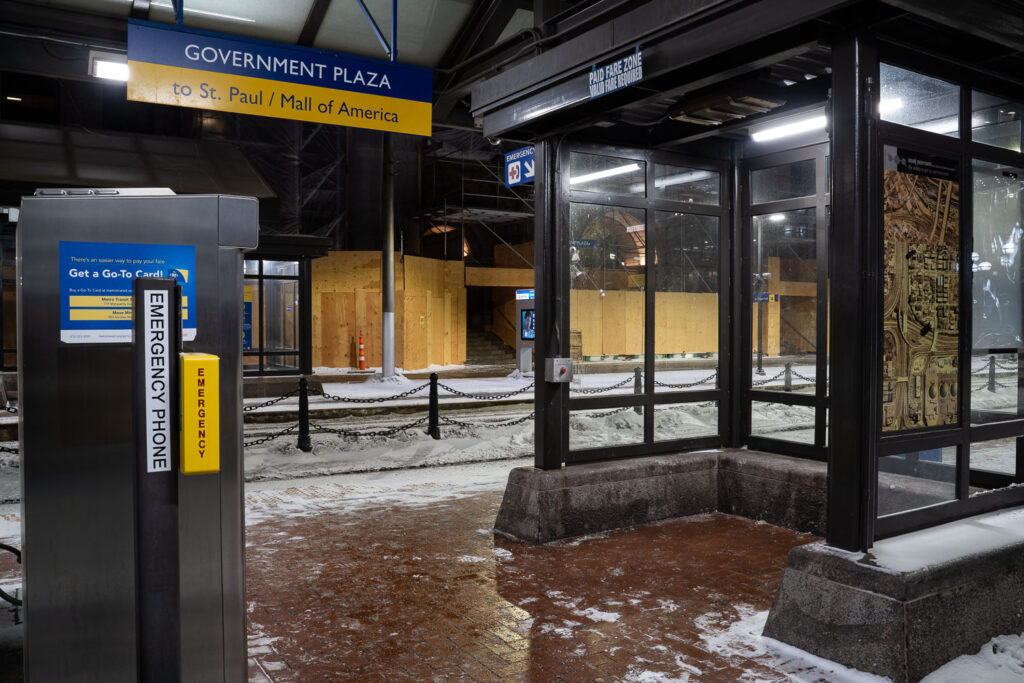 The train station outside the Hennepin County Government Center in February 2021.
