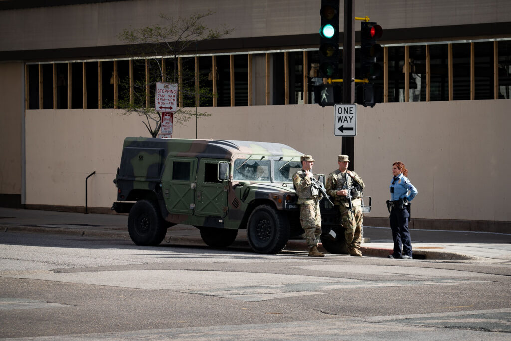 National Guard deployment in Minneapolis preparing for the end of the Derek Chauvin murder trial. Chauvin is charged with killing George Floyd on May 25th, 2020.