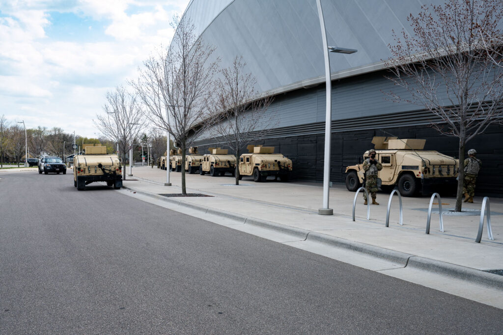 The National Guard guarding Allianz Field in St. Paul. The National Guard has been deployed as part of "Operation Safety Net" during the Derek Chauvin murder trial.