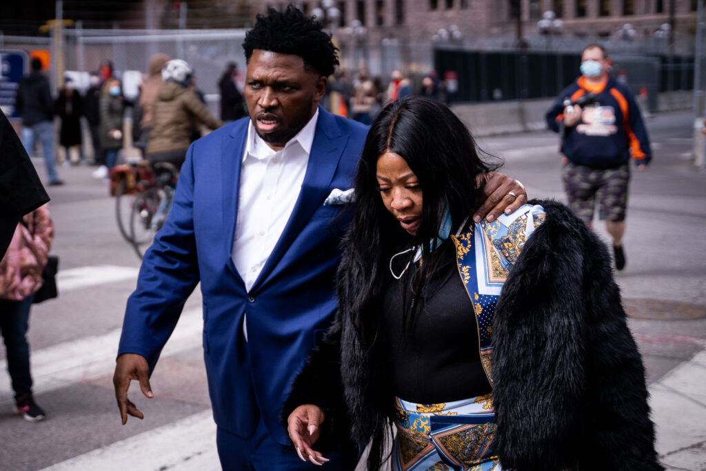 Roxie Washington, the mother of George Floyd’s daughter Gianni, leave the Hennepin County Government Center after Derek Chauvin was found guilty on all charges in the death of George Floyd.