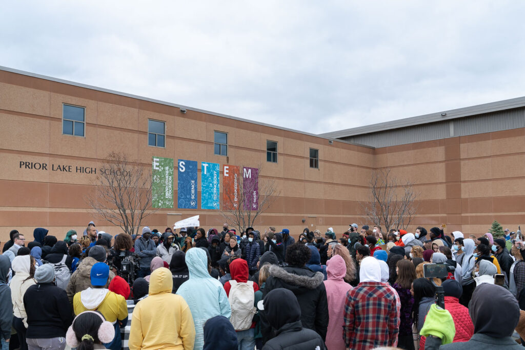 Students and activists gathered at Prior Lake High School after a racist video goes viral online.