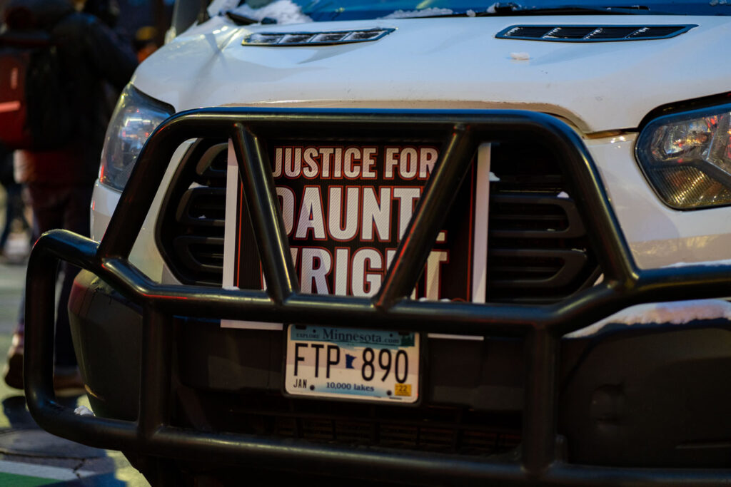 Protesters march through downtown Minneapolis as the first day of the Kim Potter manslaughter trial ends. Potter is on trial for the April 11, 2021 shooting death of 20-year old Daunte Wright in Brooklyn Center, Minn.