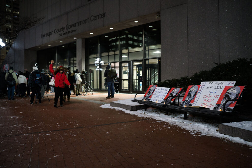 Protesters, activists and members of the Wright family gathered outside the Hennepin County Government Center as the interior lights shut off for the third night in a row without a verdict. The sequestered jurors have now been deliberating in the Potter case for 24 hours.