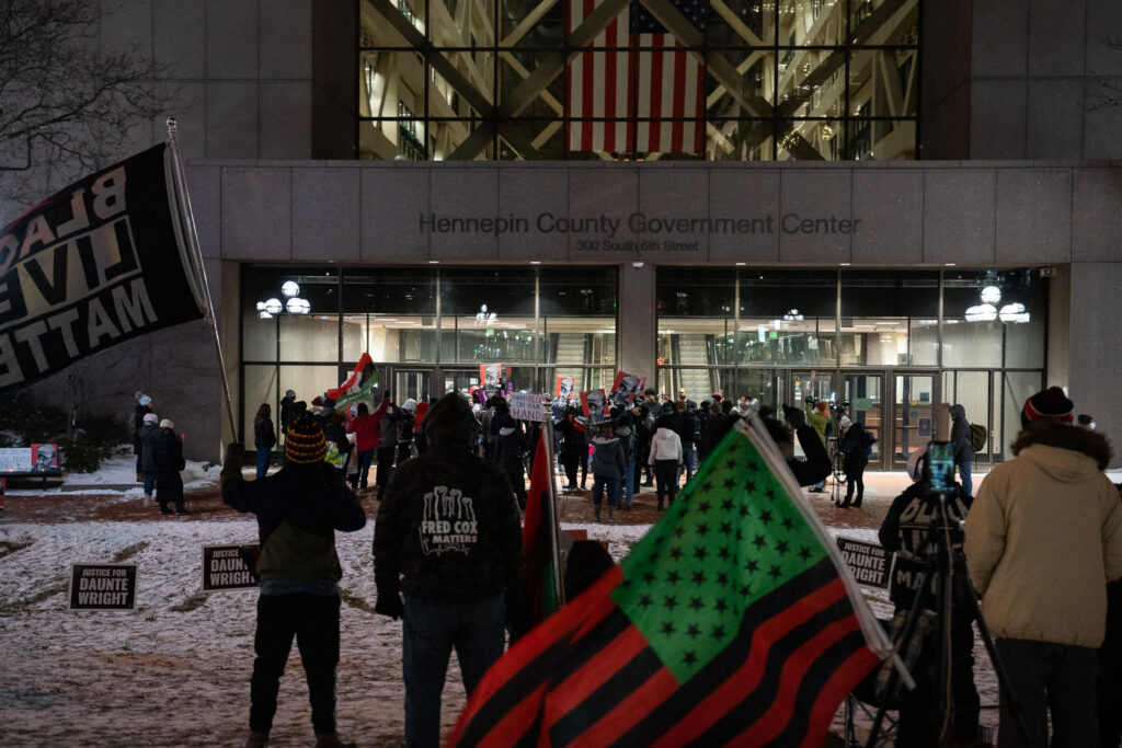 Protesters, activists and members of the Wright family gathered outside the Hennepin County Government Center as the interior lights shut off for the third night in a row without a verdict. The sequestered jurors have now been deliberating in the Potter case for 24 hours.