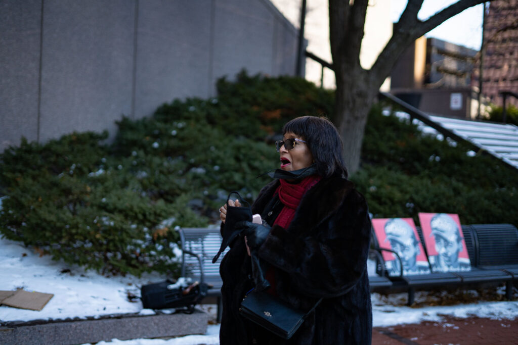 Emmett Till's cousin Deborah Watts outside the courthouse as the jury finds former Brooklyn Center police officer Kim Potter guilty on all counts of manslaughter in the death of Daunte Wright.