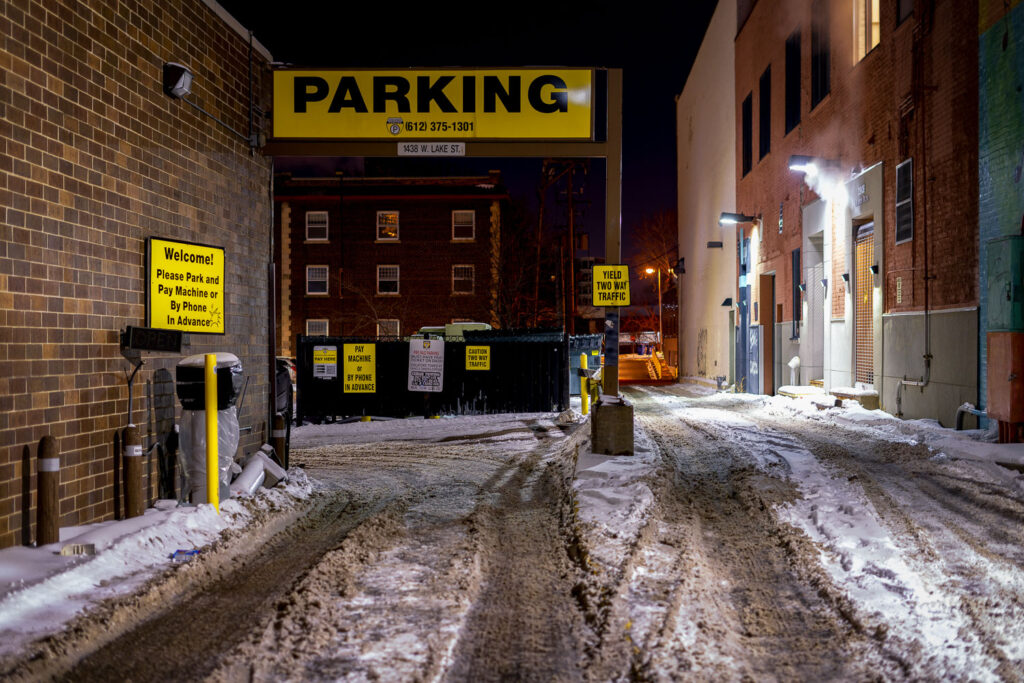 A parking sign off Lake Street in Uptown Minneapolis.