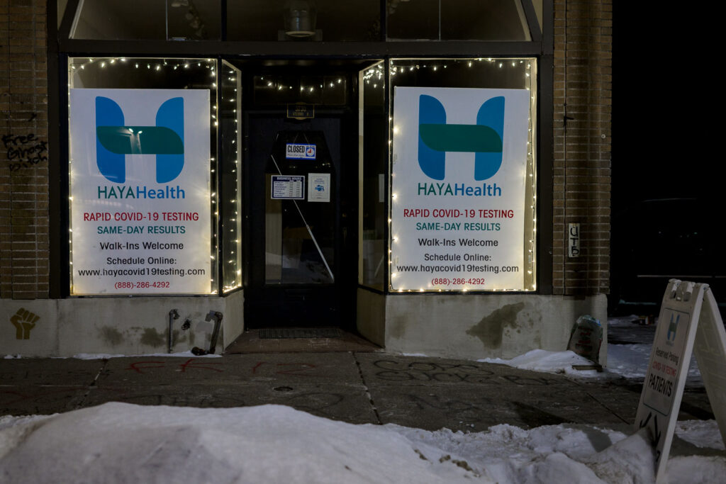 A COVID-19 testing site operated by Haya Health on Chicago Avenue.