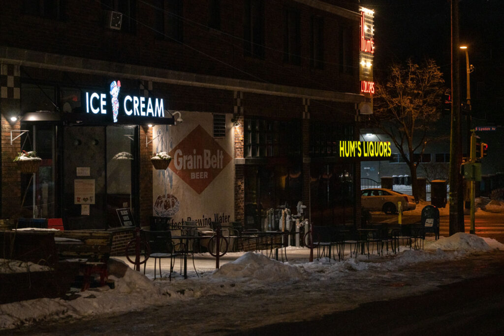 Bebe Zito Ice Cream and Hum's Liquors at 22nd and Lyndale in Minneapolis.