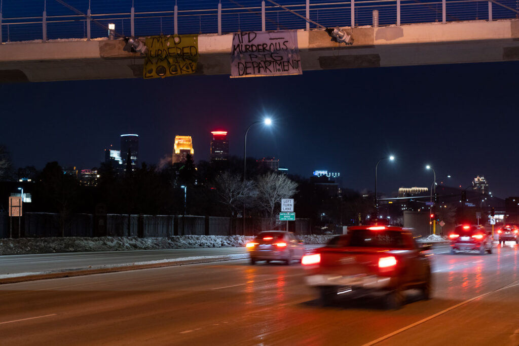Protest around Minneapolis tonight on I-94 and Hiawatha. Earlier today activist Nekima Levy Armstrong, who co-chairs the Mayor’s “Community Safety Workgroup”, was joined by other mothers who continued calls for the Mayor to fire interim police chief Huffman and officer Hanneman.