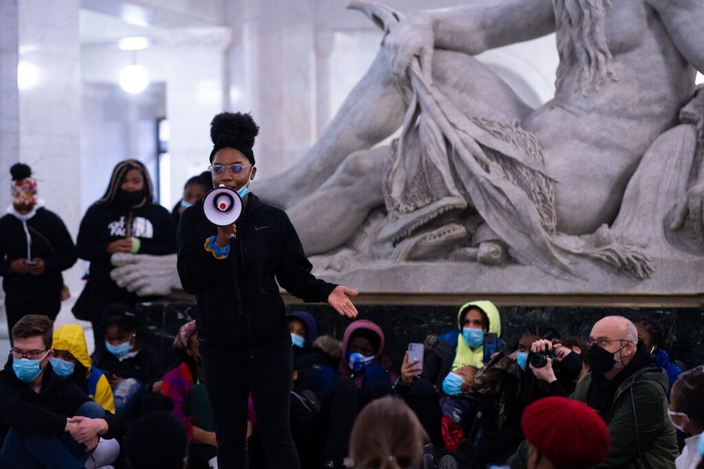 Students from Minneapolis North High walked out of class today and met at Minneapolis City Hall. They shared stories of being black in America while asking for justice for Amir Locke.