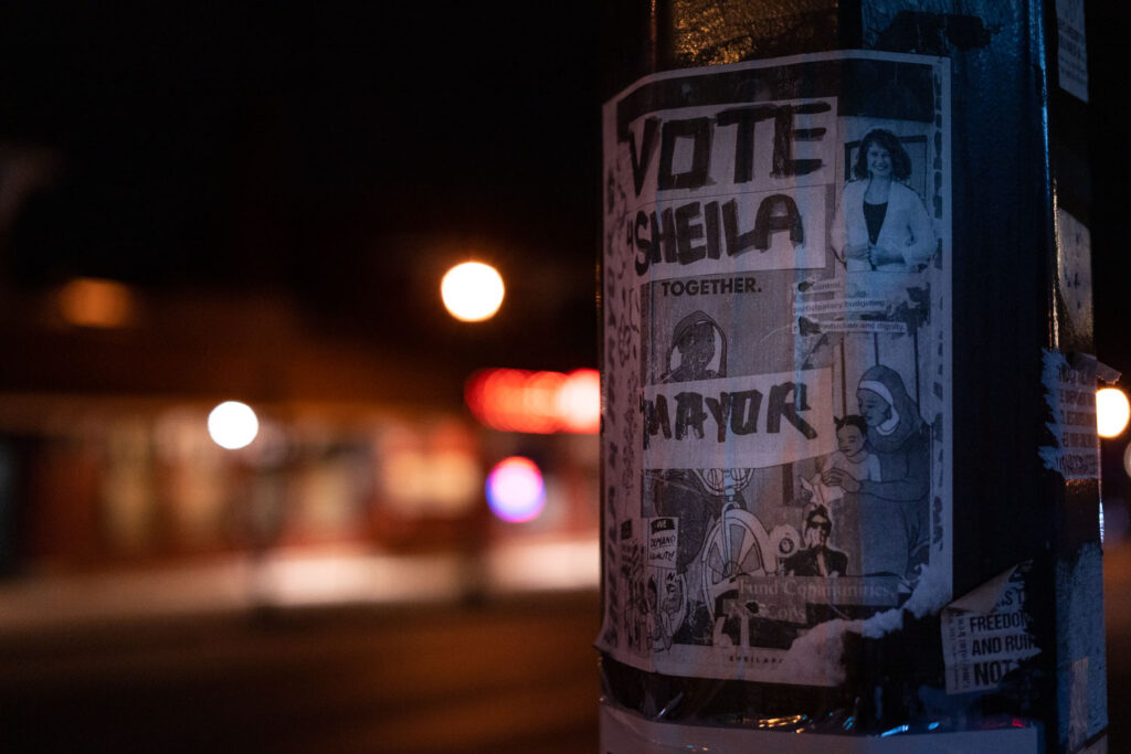 A "Vote Sheila" mayor flyer hanging in South Minneapolis.