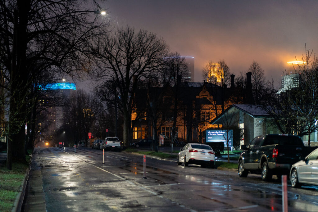 1st Ave. S in Minneapolis on a rainy night.