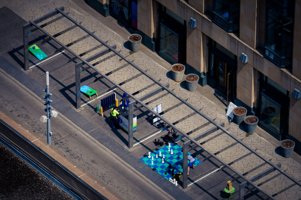 Chess being played on Nicollet Mall in Minneapolis.