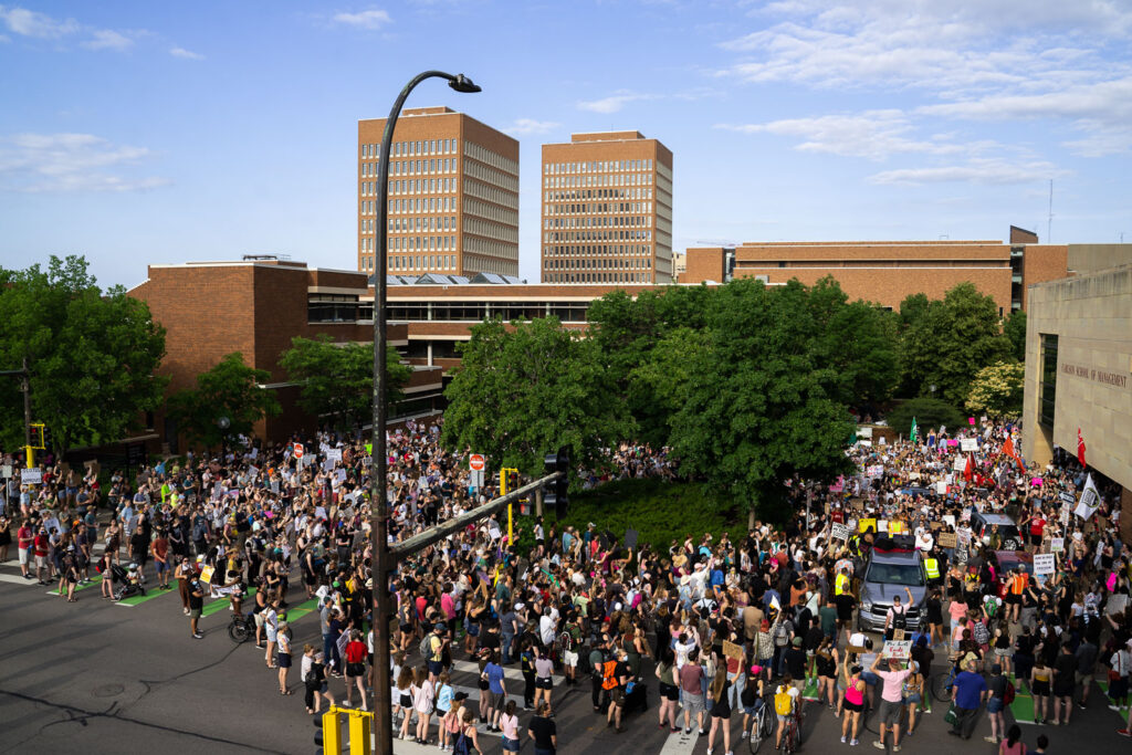 Protesters march in Minneapolis on June 24th, 2020 following the Supreme Court overturning Roe V. Wade.