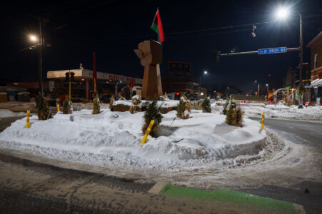 The first at the intersection of 38th and Chicago Avenue on January 7, 2023 in Minneapolis near where George Floyd was murdered. The area has been an active protest zone since May 2020 and is known as George Floyd Square.