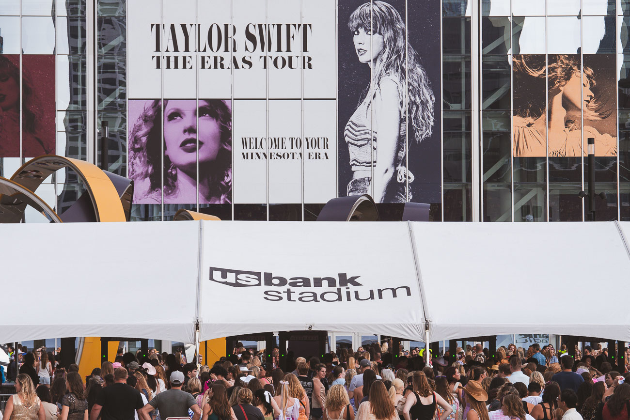 Taylor Swift fans flock to Downtown East in Minneapolis for the first of two shows on her "The Eras Tour".