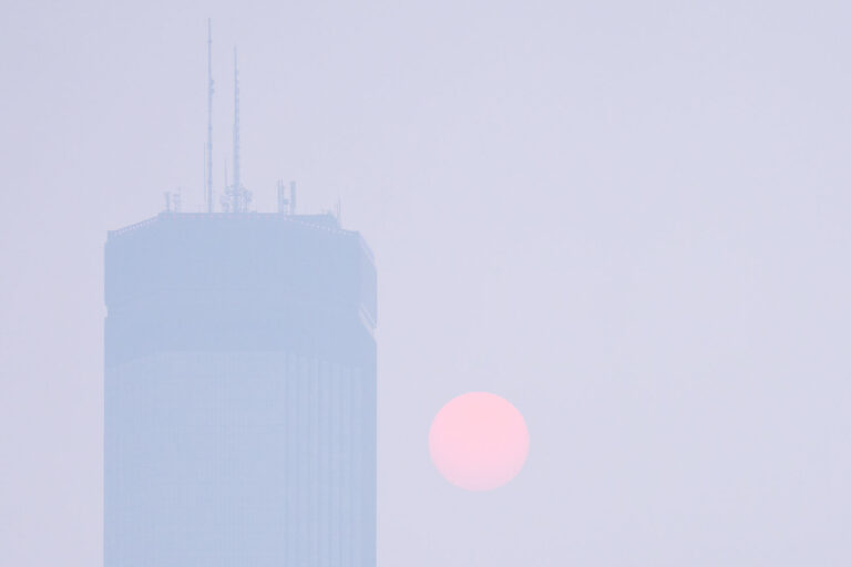 Minneapolis covered in a smoky haze from the Canadian wildfires.