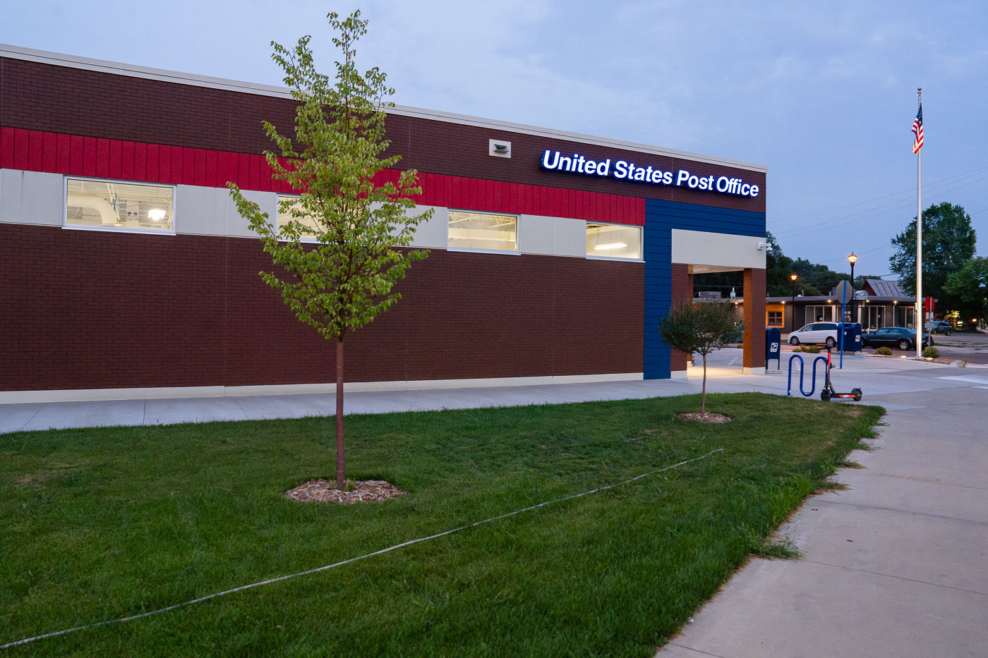 The rebuilt post office near the burned Minneapolis police third precinct. It replaced the post office that was burned down during riots following the murder of George Floyd.