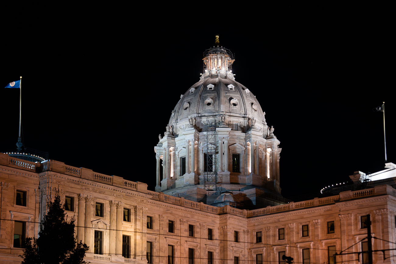 The Minnesota State Capitol at night, one of the most beautiful buildings in Minnesota in my opinion.