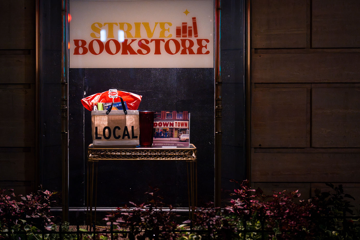 Store front window with book