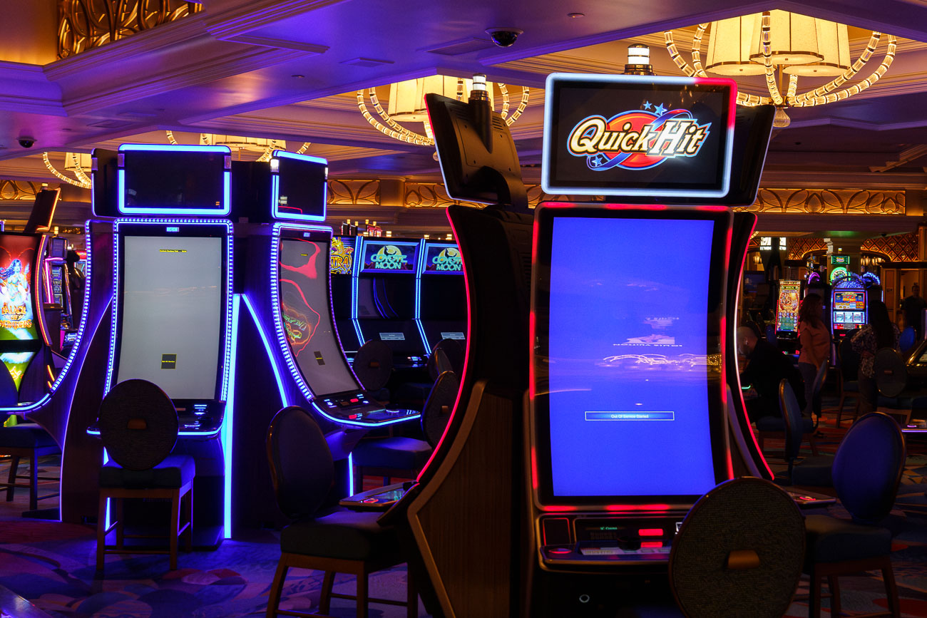 Las Vegas slot machines with blue screen