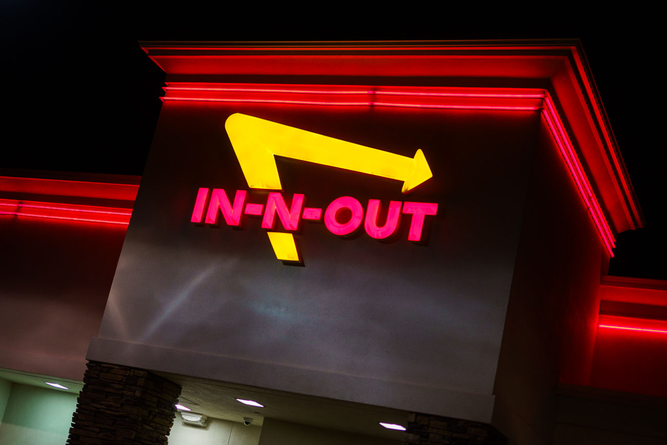 Night photo of an In-N-Out Burger sign