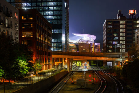 Target Field, home of the Minnesota Twins, seen from the railroad tracks.