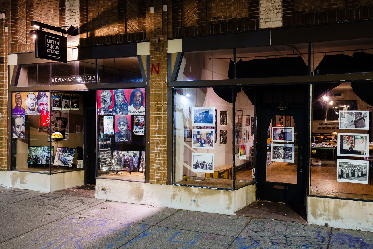 Night photo of photo studio storefront
