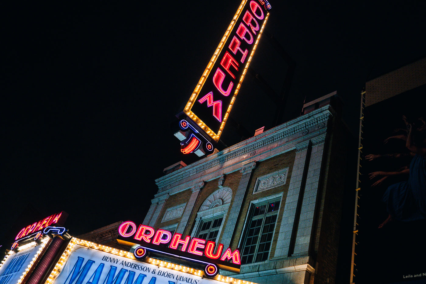 Lit up theatre sign in downtown Minneapolis