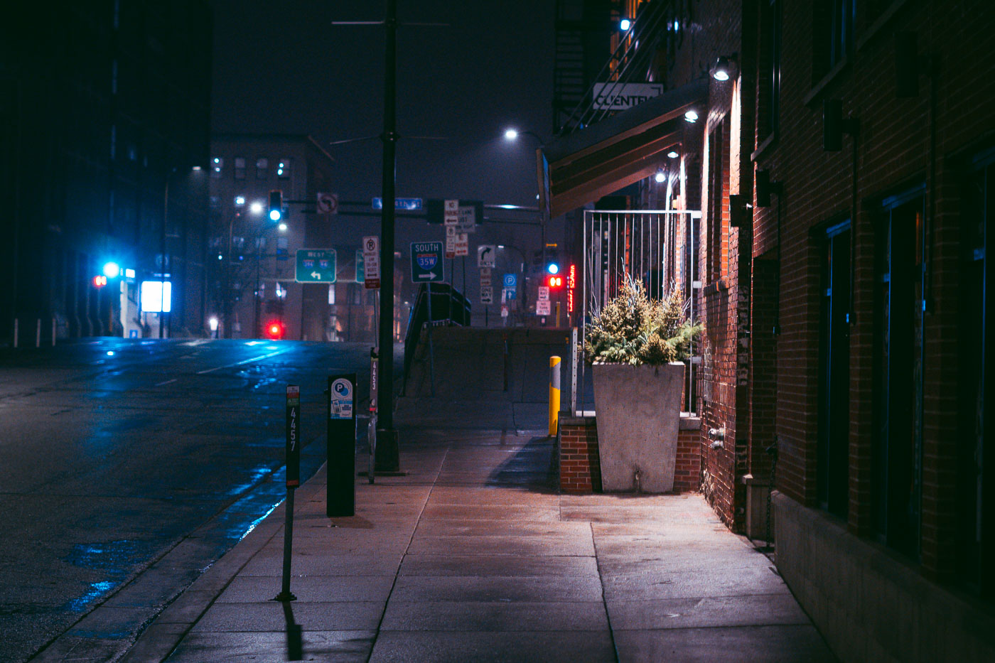 Foggy night on 2nd Avenue North in Downtown Minneapolis