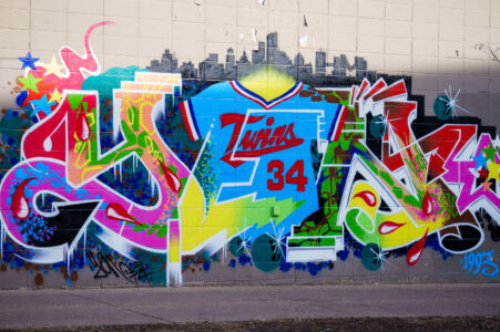 Kirby Puckett graffiti on Emerson Avenue South in Minneapolis. March 2024.