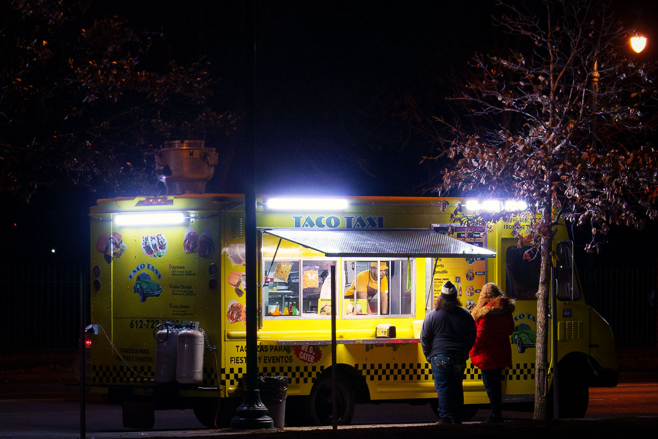 Taco Taxi food truck on East Lake Street in South Minneapolis. March 2024.