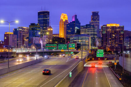 Downtown Minneapolis as seen from a bridge over Interstate 35W. This is probably one of my favorite views of downtown. Nicer now that all the construction is finished.. for now!