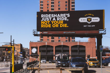 A new billboard on Hennepin Ave in downtown Minneapolis from “Ride Sure”. Per it’s website, the campaign by the owner of Blue & White Taxi wants to debunk what it says are myths that rideshare is a better alternative to taxis. The billboard comes at a time that Uber and Lyft have threatened to leave Minneapolis after it's City Council voted to enforce minimum wage.